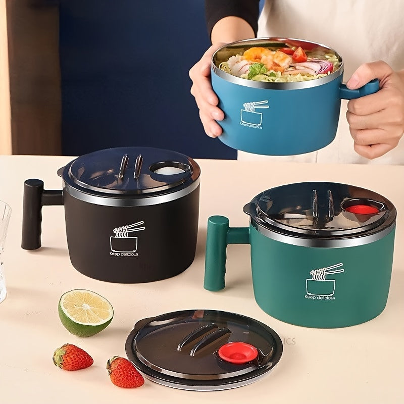 Tigela Isolada em Ao Inoxidvel Tigela para Noodles Instantneos com Tampa Lancheira Tigela Porttil para Noodles Tigela de Drenagem Tigela para Ramen Lancheira Multifuncional Recipiente para Almoo Adequada para Noodles Instantneos Refeies e