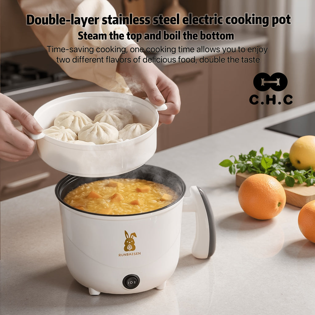 Panela Eltrica Mini Branca de Dupla Camada com Capacidade de 18L Padro Europeu CHC Panela Eltrica Panela de Arroz Panela de Guisado Eltrica Vapor Eltrico Pequena Panela Eltrica Panela Eltrica de Aquecimento para Dormitrios de Estudantes