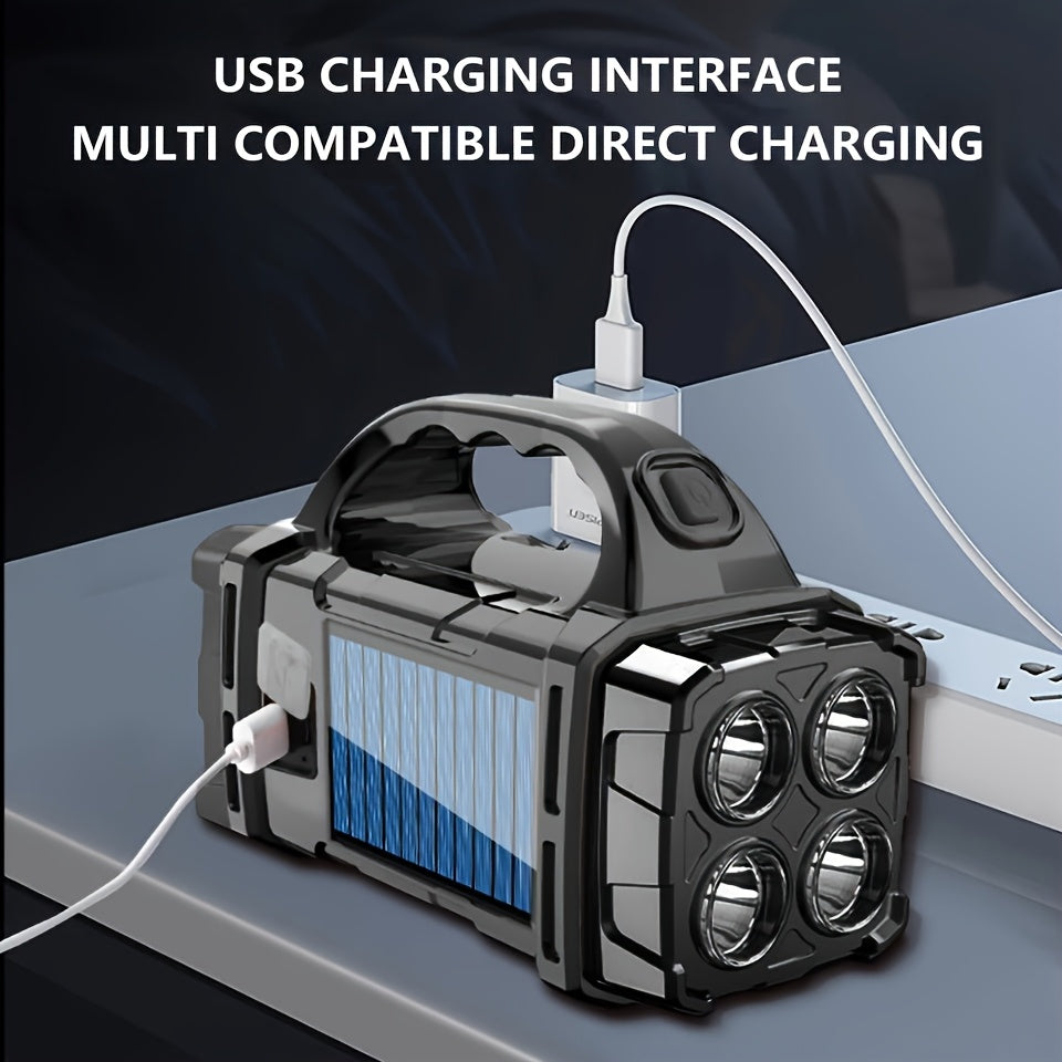 Lanterna Multifuncional e Durvel LED Preta Solar e Recarregvel por USB IP44 4 Modos Regulvel Porttil para Acampamento Escalada Pesca Corrida Caminhada Noturna Emergncia