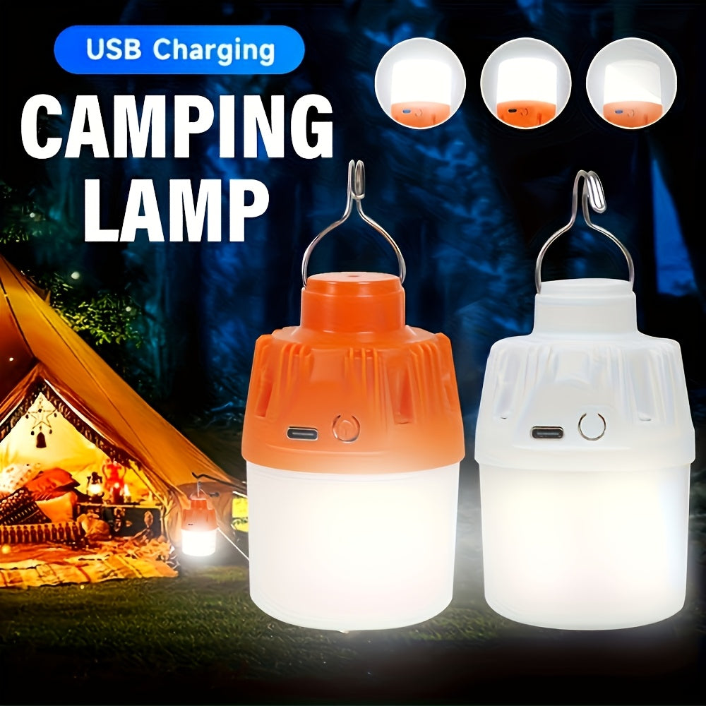 Lanterna Porttil Eltrica para Camping Lmpada LED Porttil para Camping  Carregamento USB 3 Modos de Iluminao Ideal para Pendurar em Tendas Aventuras ao Ar Livre Churrasco e Uso de Emergncia Modelo BrancoModelo Laranja